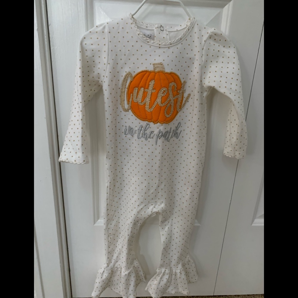 Mud Pie one piece pumpkin patch outfit